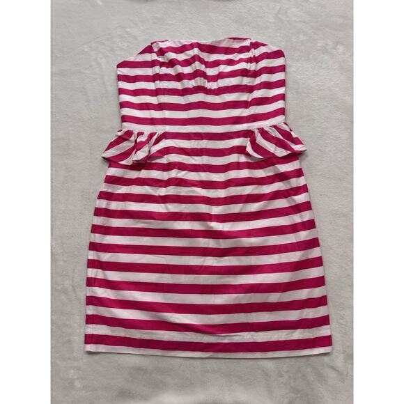 Lilly Pulitzer 10 Maybell Azalea Pink White Striped Strapless Boned Peplum Dress - Picture 1 of 7